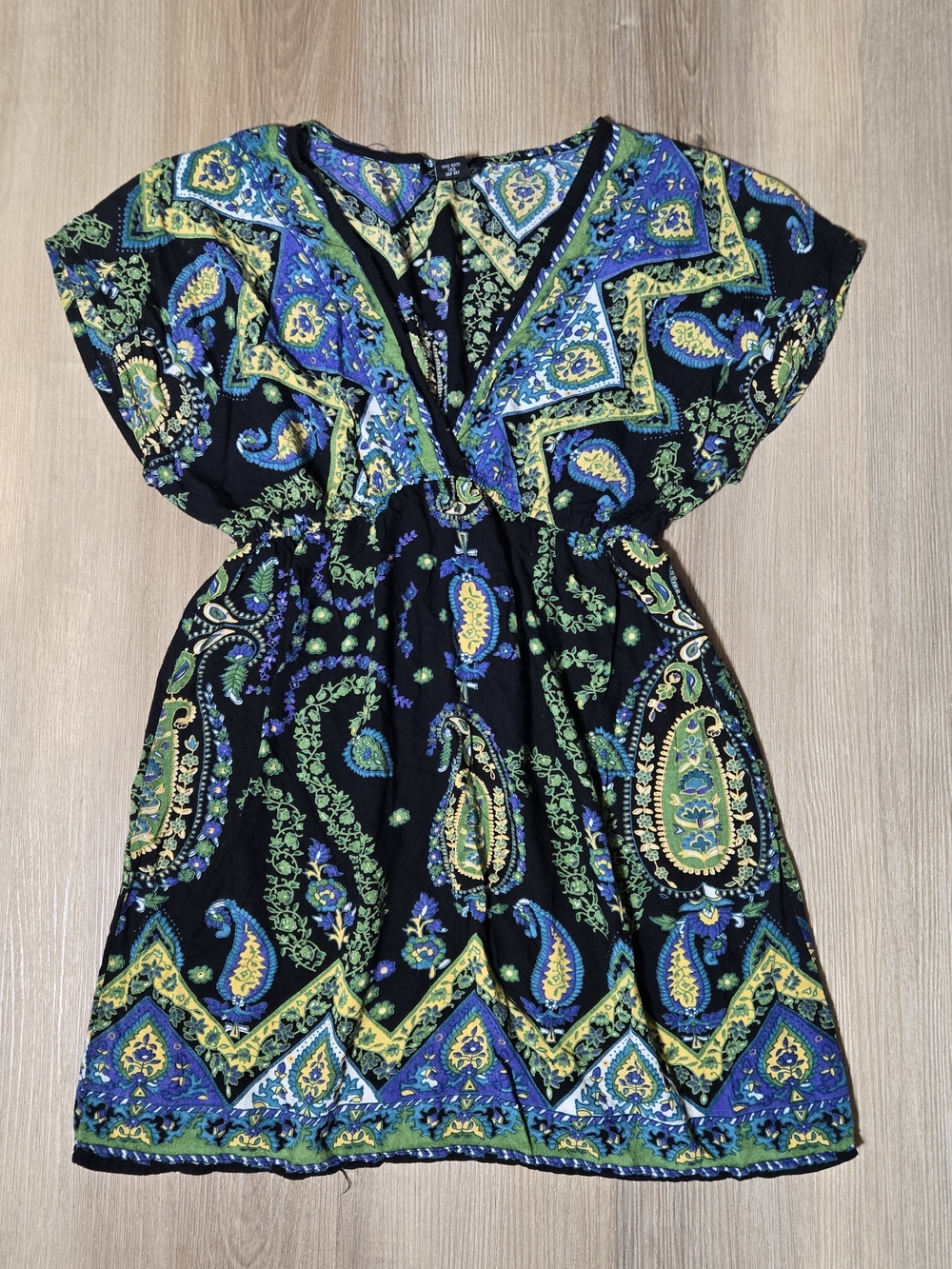 Angie Black Tunic with Blue and Green Paisley Floral Print
